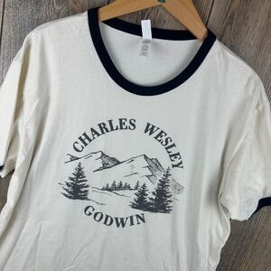 Charles Wesley Godwin Mountain Graphic Ringer T-Shirt XL Cream Black Next Level